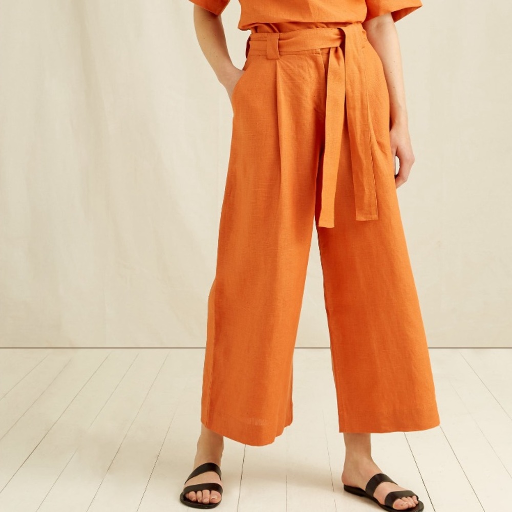 People Tree Orange Linen Wide Leg Crop Pants